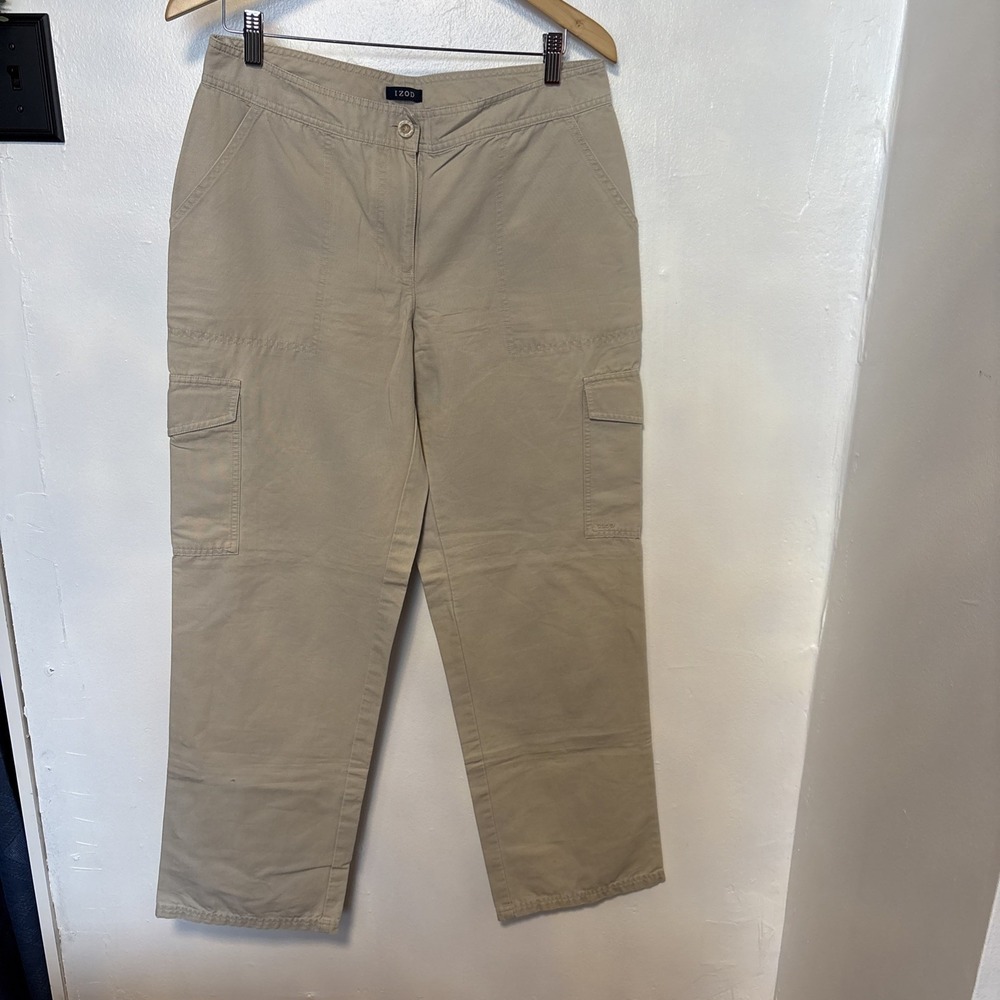 Izod Y2K Style Mid Rise Baggy Wide Khaki Cargo‎ Pants Sz 10